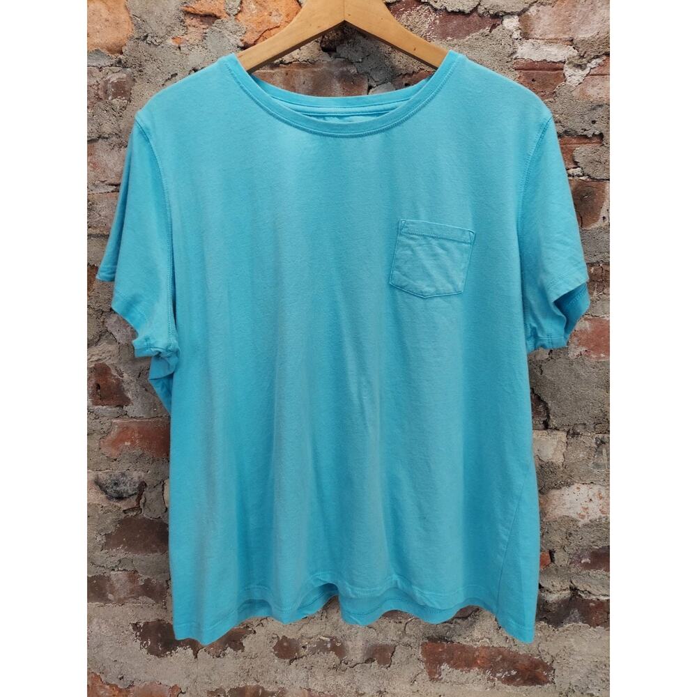 Ivory Ella Womens T-Shirt Size XXL Light Blue Short Sleeve Pocket Tee Cotton